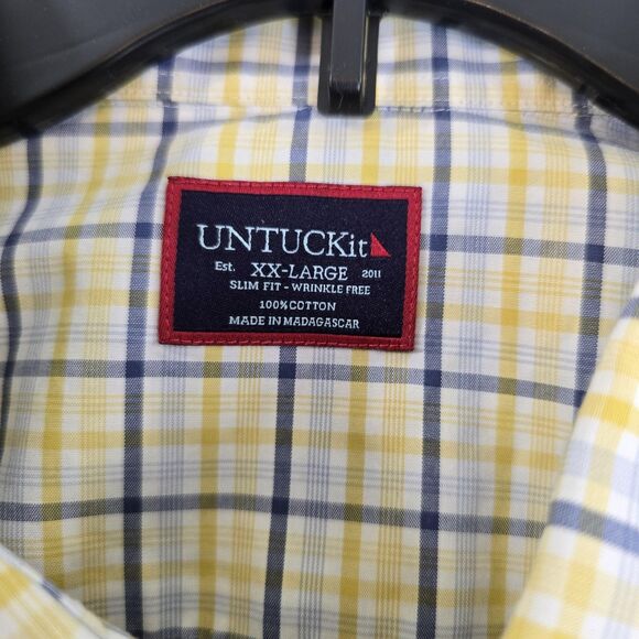 UNTUCKit Shirt Mens 2XL Yellow Blue Plaid Button Down Slim Fit Wrinkle Free - Picture 10 of 16